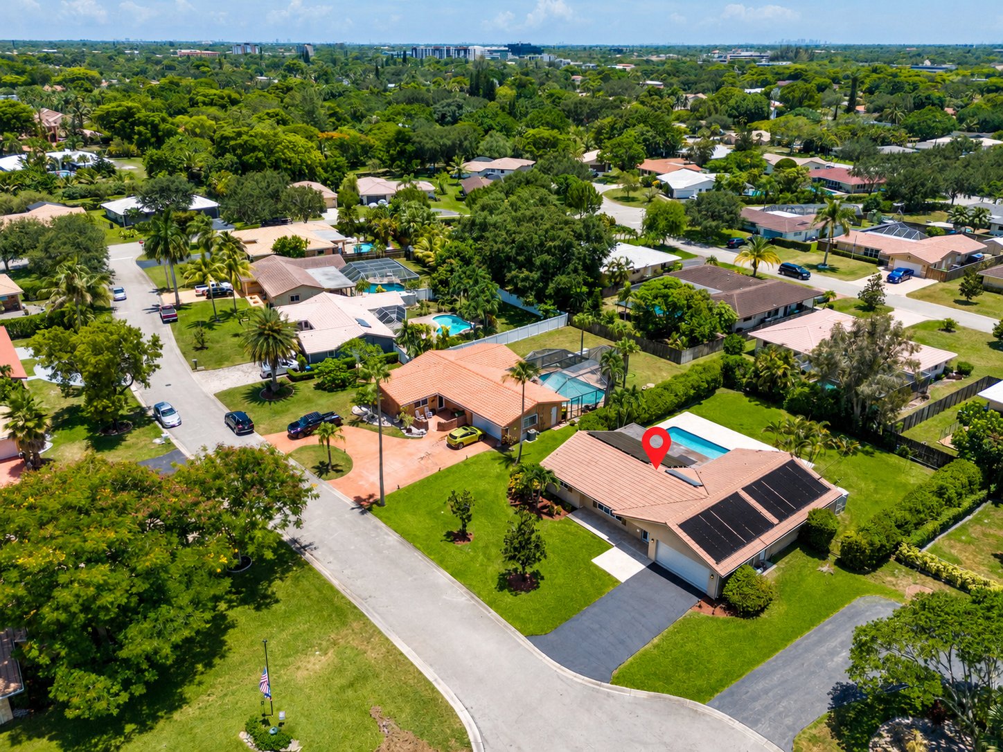 Daytime aerial view of the neighborhood