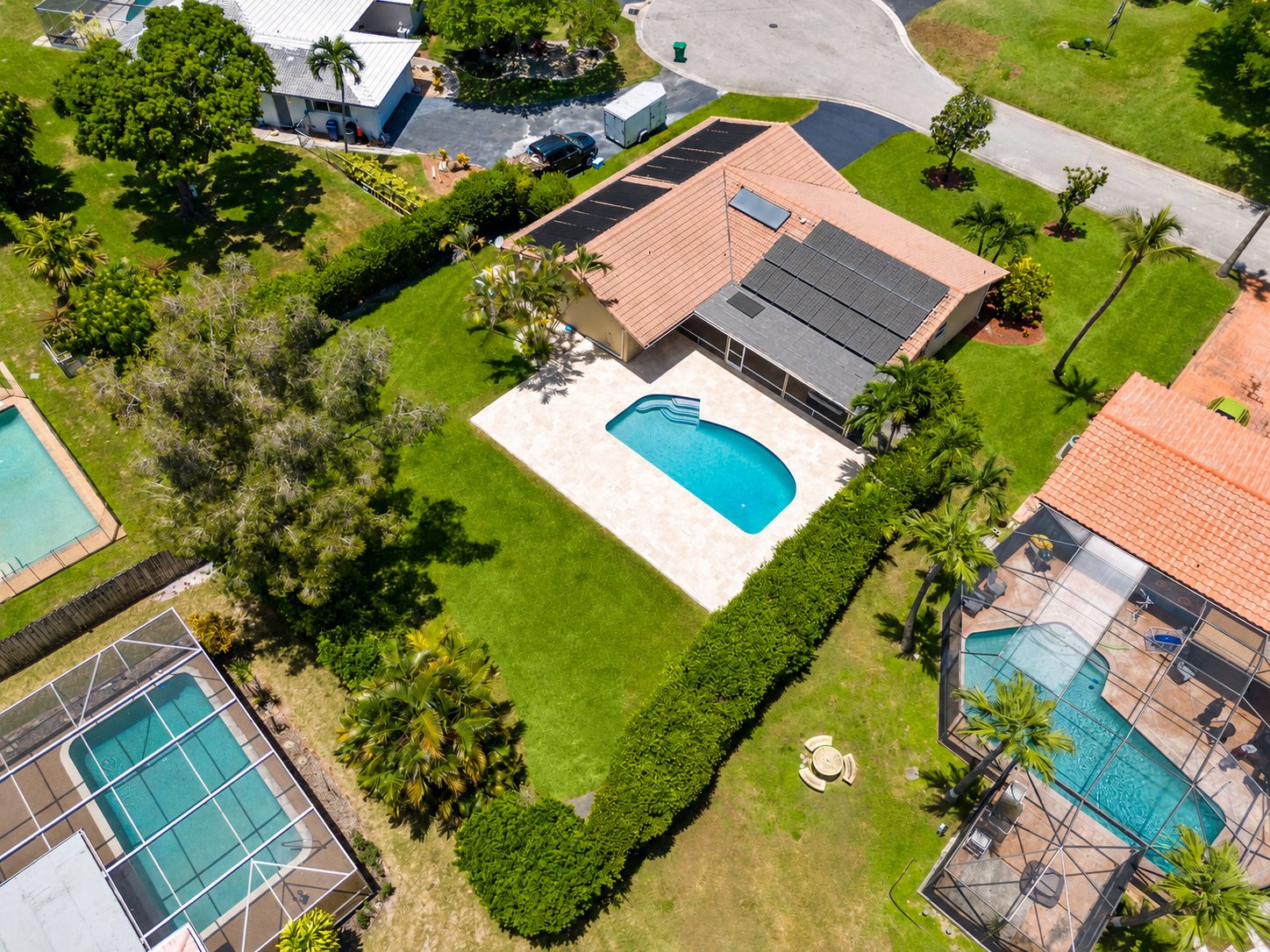 Aerial view of the pool home