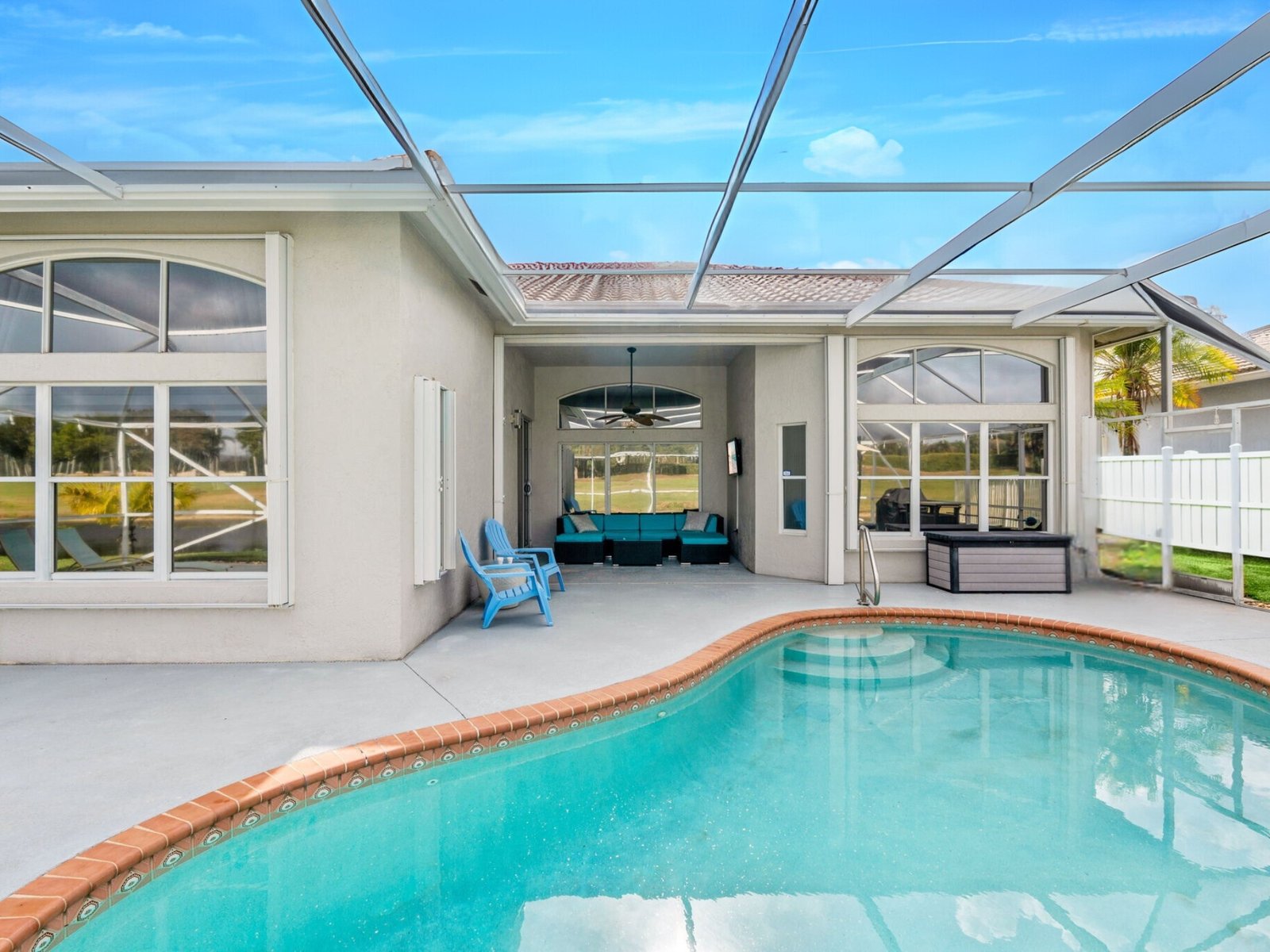 Pool and patio, wide view