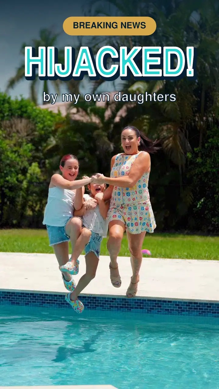Breaking News: Hijacked by my own daughters &mdash; Suzanne and her daughters jumping into the pool at 10380 NW 39th Manor